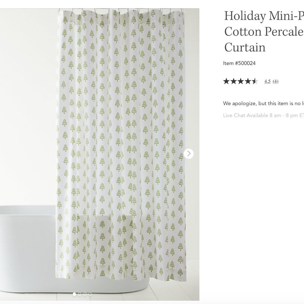 *NEW* Garnet Hill - Holiday Mini-Print Organic-Cotton Percale Shower Curtain